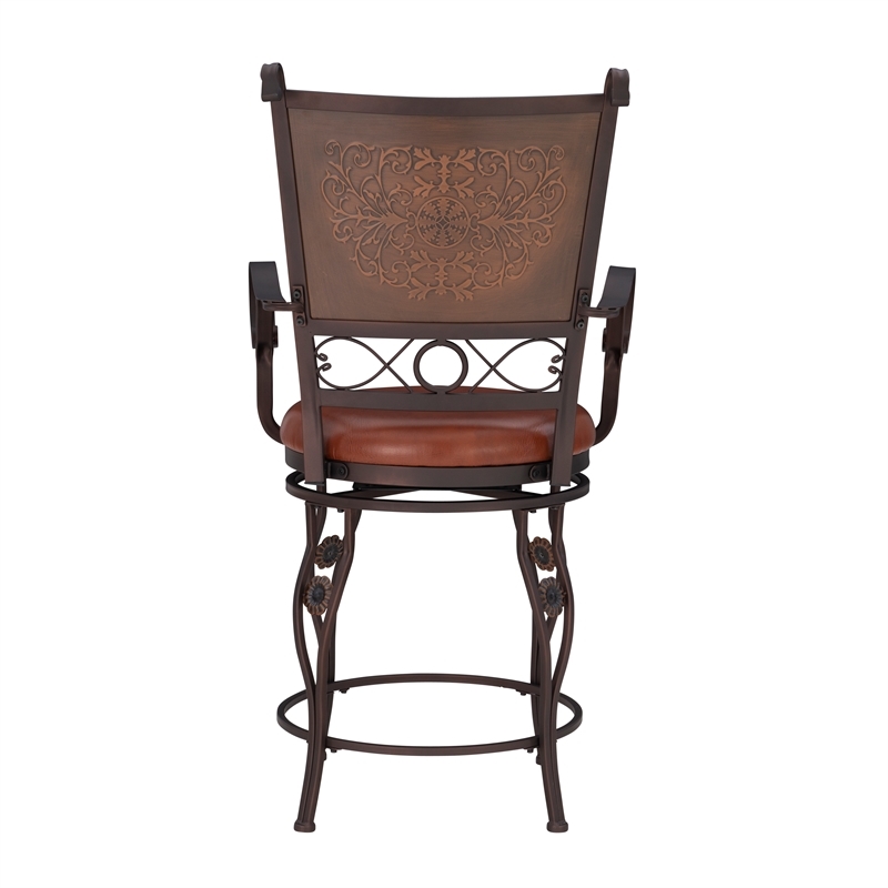 Bowery Hill Faux Leather Bronze Counter Stool Round Swivel 45.25