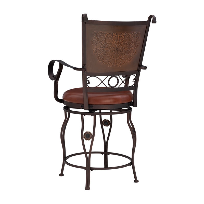 Bowery Hill Faux Leather Bronze Counter Stool Round Swivel 45.25