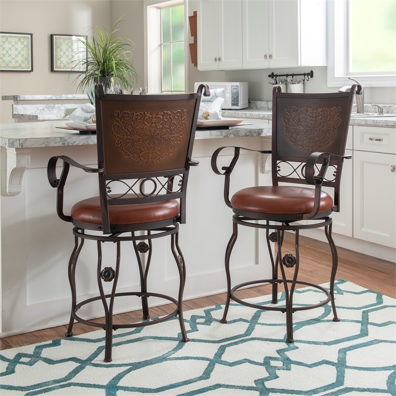 Bowery Hill Faux Leather Bronze Counter Stool Round Swivel 45.25