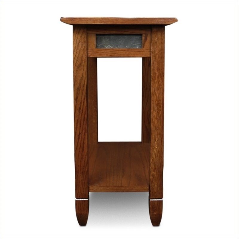 Bowery Hill Solid Wood Rustic Slate Chairside End Table in Rustic Oak