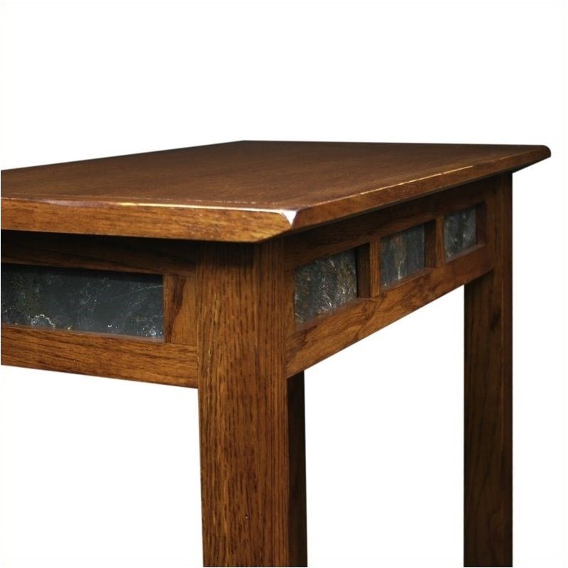 Bowery Hill Solid Wood Rustic Slate Chairside End Table in Rustic Oak