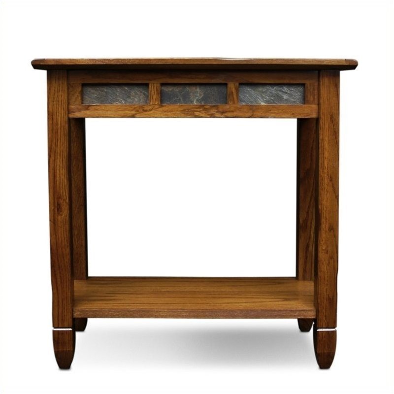 Bowery Hill Solid Wood Rustic Slate Chairside End Table in Rustic Oak