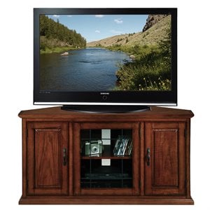 Bowery Hill Leaded Glass 50&quot Corner TV Stand in Burnished Oak
