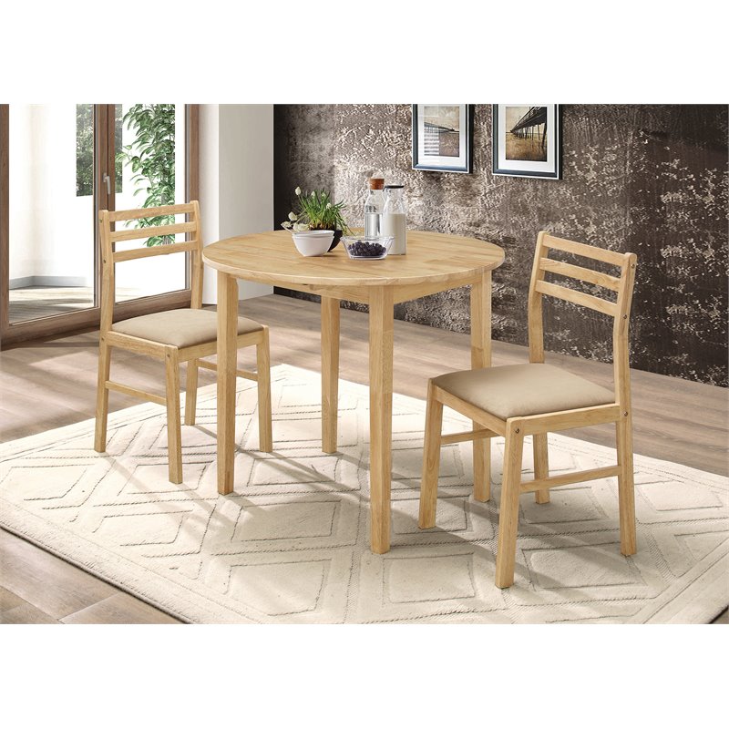 Bowery Hill 3-Piece Transitional Wood Dining Set with Drop Leaf in Natural