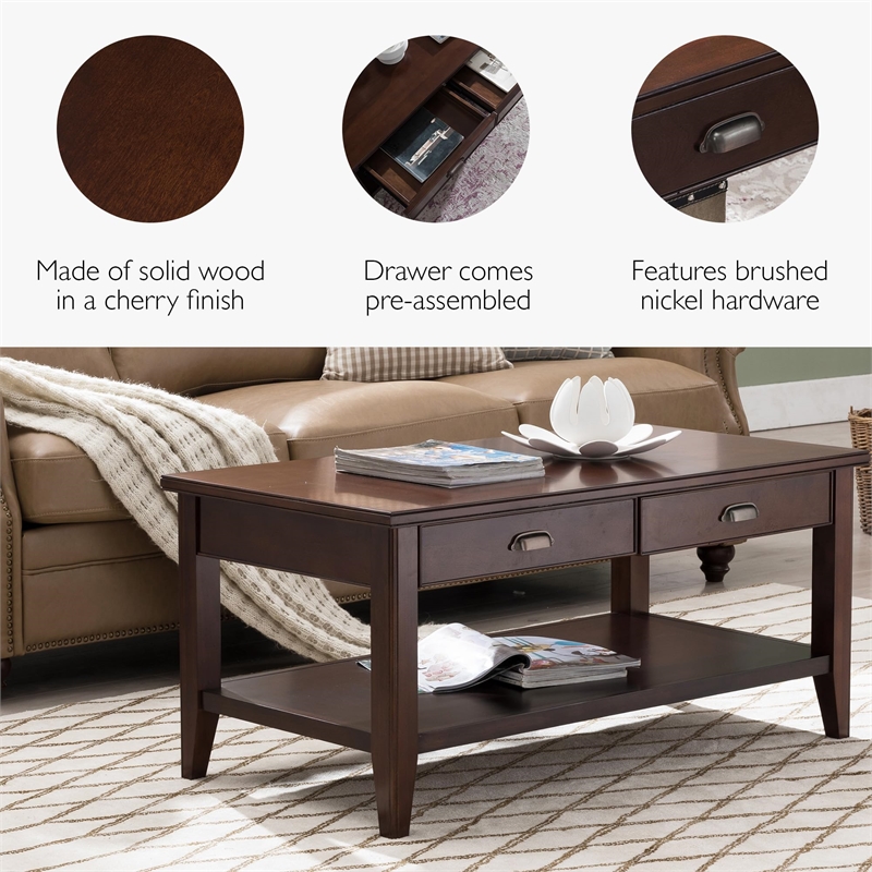 Bowery Hill Two Drawer Solid Wood Coffee Table in Chocolate Cherry