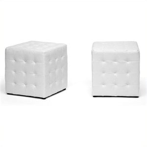 Bowery Hill Faux Leather White Cube Ottoman Small Assembled