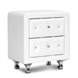 Bowery Hill Faux Leather White Nightstand Rectangular Crystal Buttons 23.75