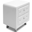 Bowery Hill Faux Leather White Nightstand Rectangular Crystal Buttons 23.75