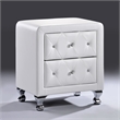 Bowery Hill Faux Leather White Nightstand Rectangular Crystal Buttons 23.75