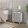 Bowery Hill Faux Leather White Nightstand Rectangular Crystal Buttons 23.75