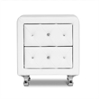 Bowery Hill Faux Leather White Nightstand Rectangular Crystal Buttons 23.75