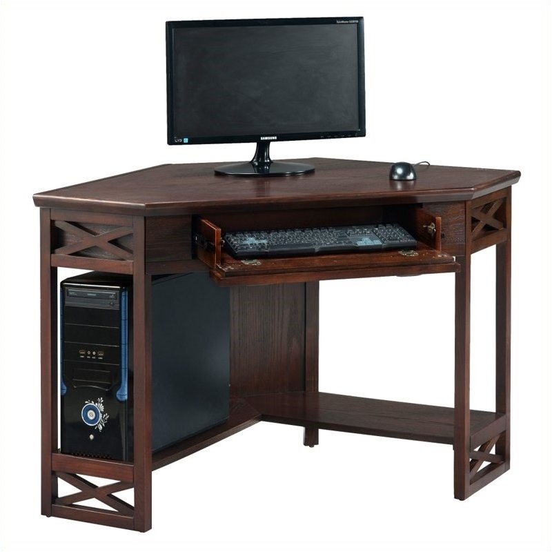 Bowery Hill Corner Computer Writing Desk in Chocolate Oak