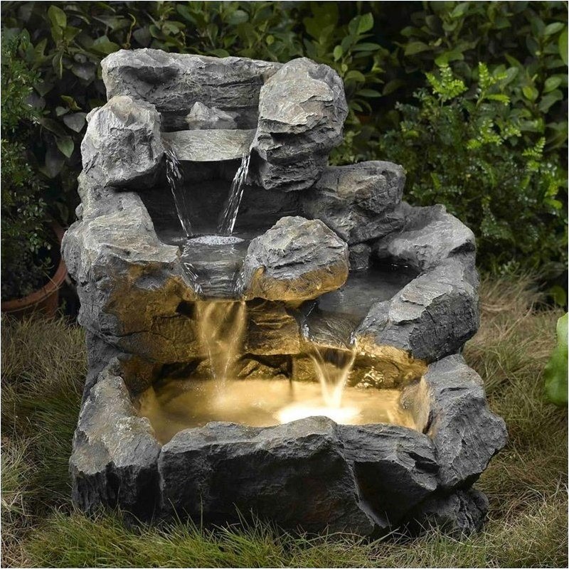 Bowery Hill Polyresin Brown Fountain Rectangular Illuminated Weatherproof 23