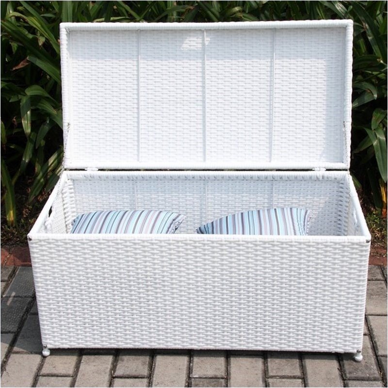 Bowery Hill Wicker White Patio Storage Deck Box Rectangular Simple Assembly