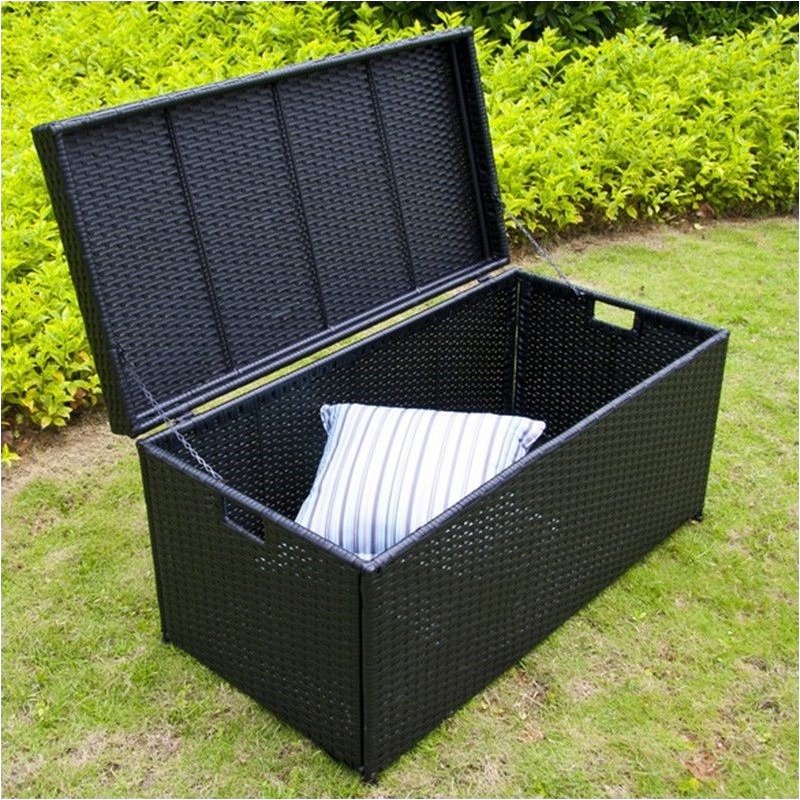 Bowery Hill Wicker / Rattan Patio Storage Deck Box with Steel Frame in Black