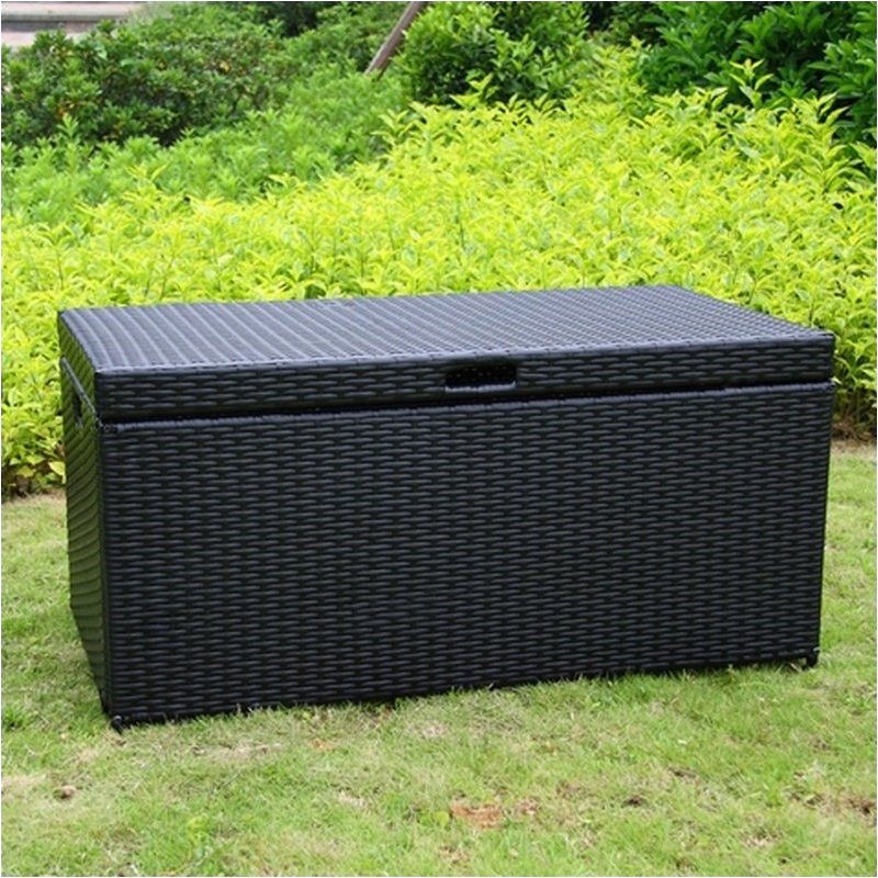Bowery Hill Wicker / Rattan Patio Storage Deck Box with Steel Frame in Black