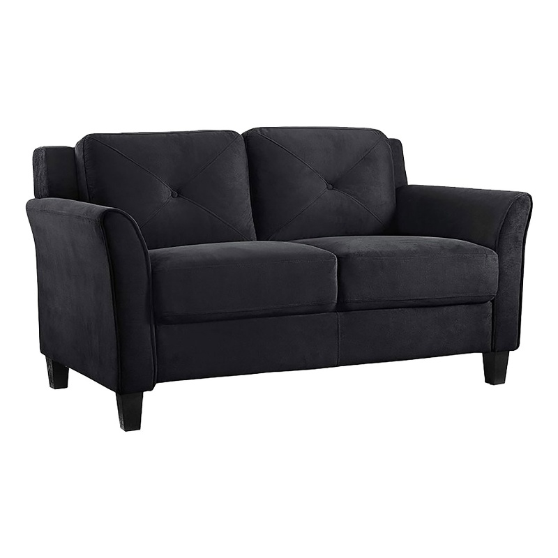 Bowery Hill Microfiber Black Loveseat Curved Minimal Assembly Required