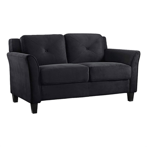 Bowery Hill Microfiber Black Loveseat Curved Minimal Assembly Required