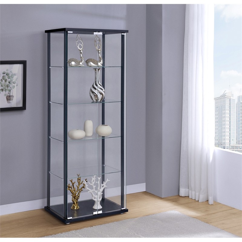 Bowery Hill Glass Black Curio Cabinet Rectangular 64.25
