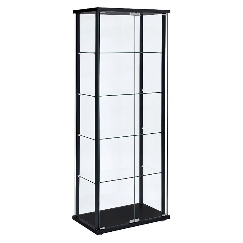 Bowery Hill Glass Black Curio Cabinet Rectangular 64.25