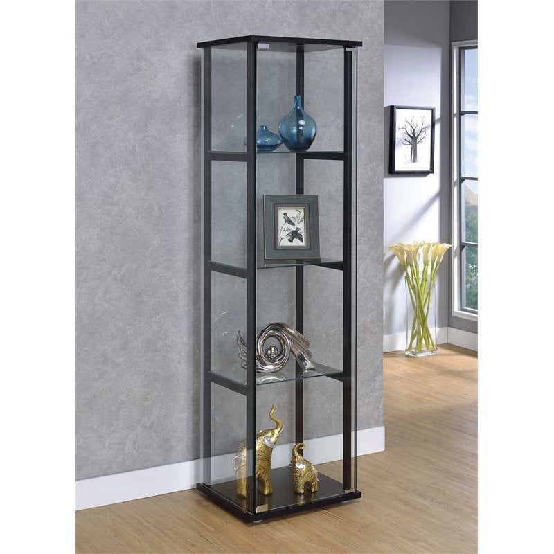 Bowery Hill Wood Black Curio Cabinet Rectangular Reversible 63.75