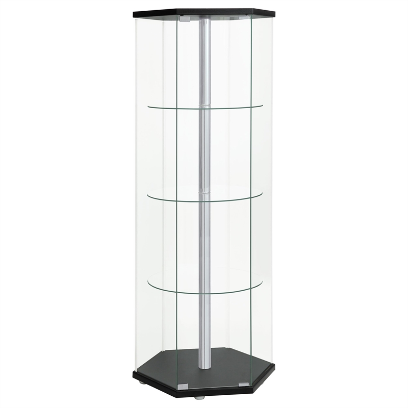 Bowery Hill Tempered Glass Black Curio Cabinet Hexagonal 24