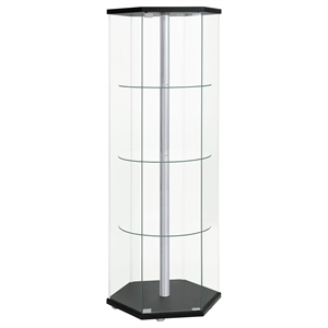 Bowery Hill Tempered Glass Black Curio Cabinet Hexagonal 24&quot x 24&quot x 63.5&quot Unassembled