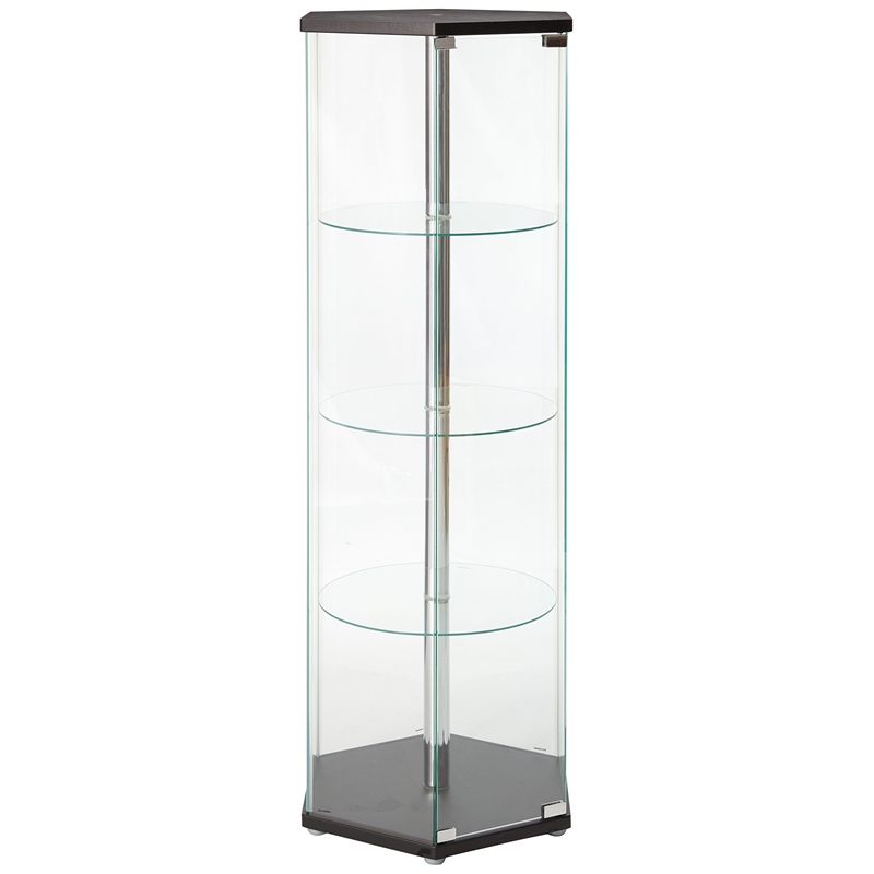 Bowery Hill Tempered Glass Black Curio Cabinet Hexagonal 24