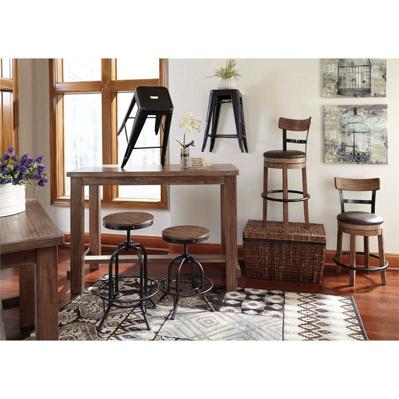Bowery Hill Faux Leather Distressed Light Brown Swivel Bar Stool 30.25