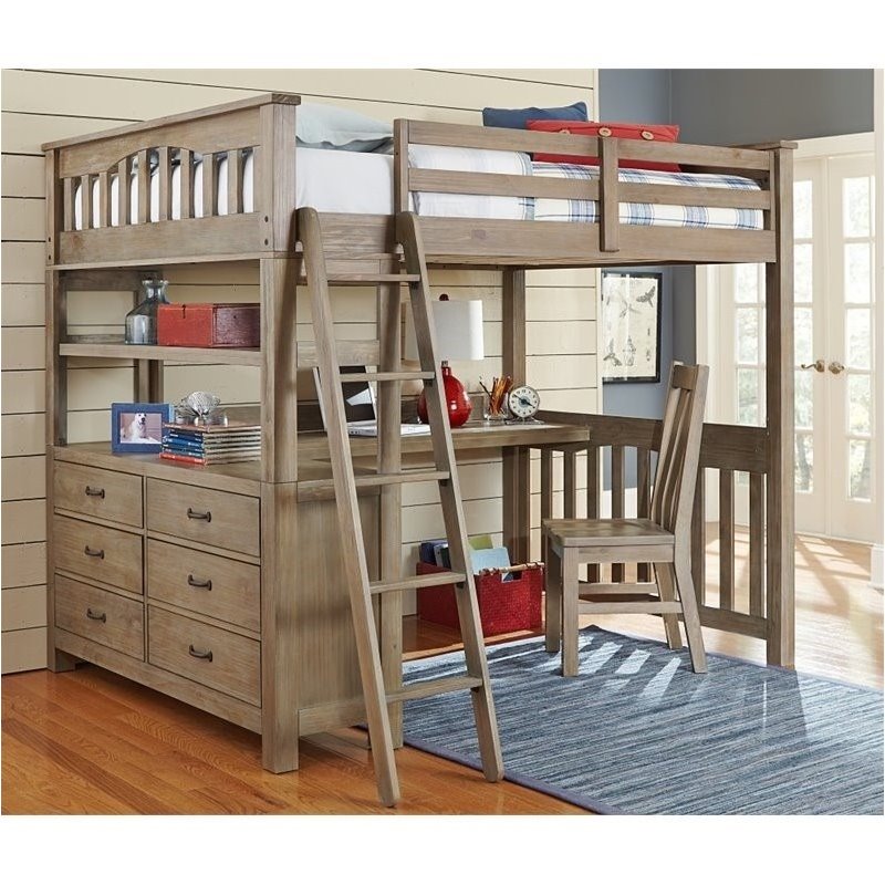 Bowery Hill Full Loft Bed with Desk in Driftwood