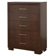 Bowery Hill 5 Drawer Contemporary Solid Wood Chest in Cappuccino/Silver