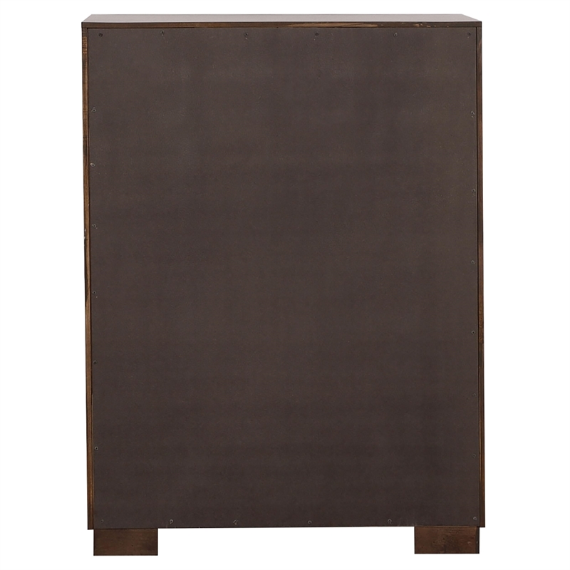 Bowery Hill 5 Drawer Contemporary Solid Wood Chest in Cappuccino/Silver