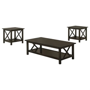 Bowery Hill Asian Hardwood Dark Merlot Coffee Table Set Rectangular Lower Storage Shelf Unassembled