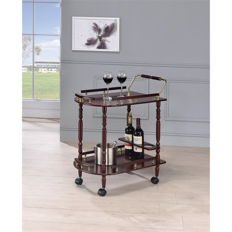 Bowery Hill Rubberwood Merlot Serving Cart Rectangular 31.25