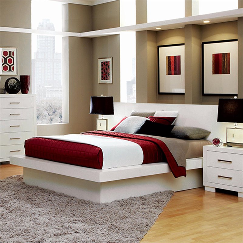 Beds Bowery Hill Bowery Hill Queen Platform Bed With Rail Seating And Lights In White