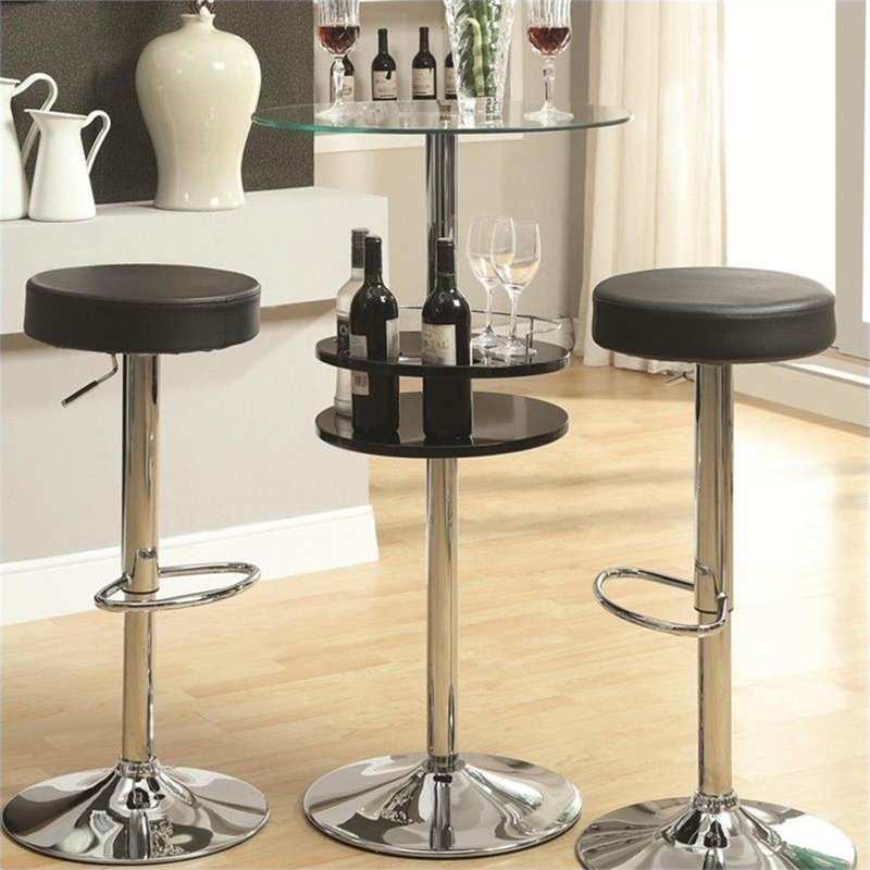 BOWERY HILL Glass Top Pub Table in Glossy White and Chrome