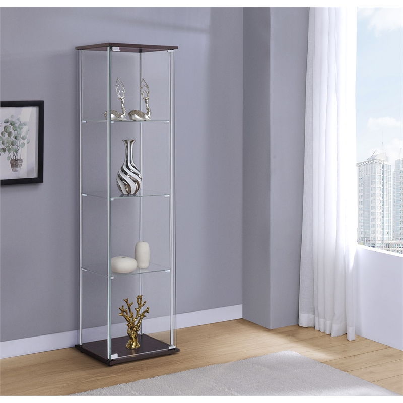 Bowery Hill Glass Cappuccino Curio Cabinet Rectangular 63.75