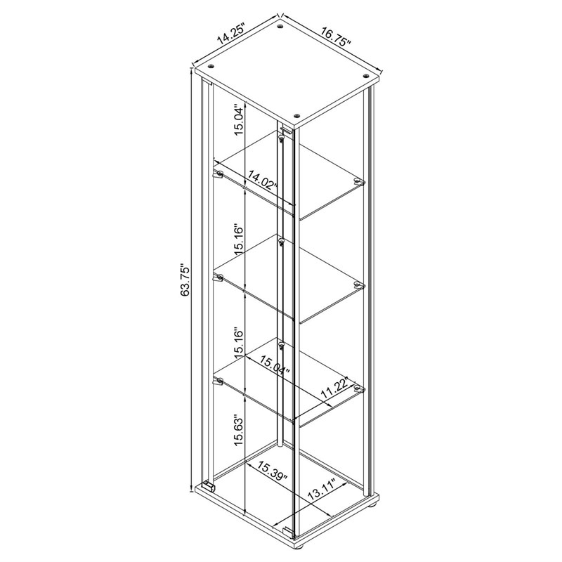Bowery Hill Glass Cappuccino Curio Cabinet Rectangular 63.75