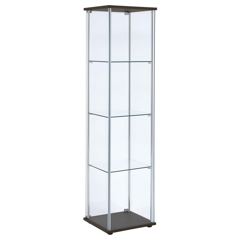 Bowery Hill Glass Cappuccino Curio Cabinet Rectangular 63.75