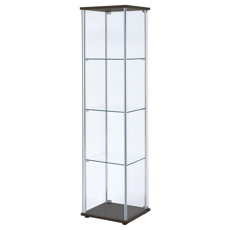 Bowery Hill Glass Cappuccino Curio Cabinet Rectangular 63.75