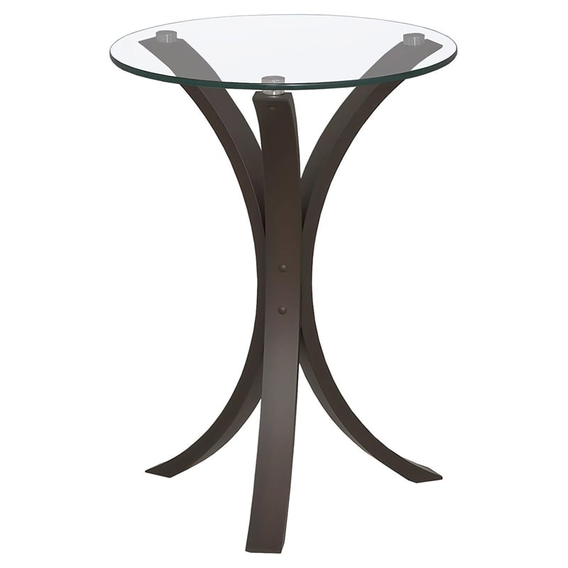 Bowery Hill Glass and Wood Cappuccino End Table Round Easy to Assemble 21.25