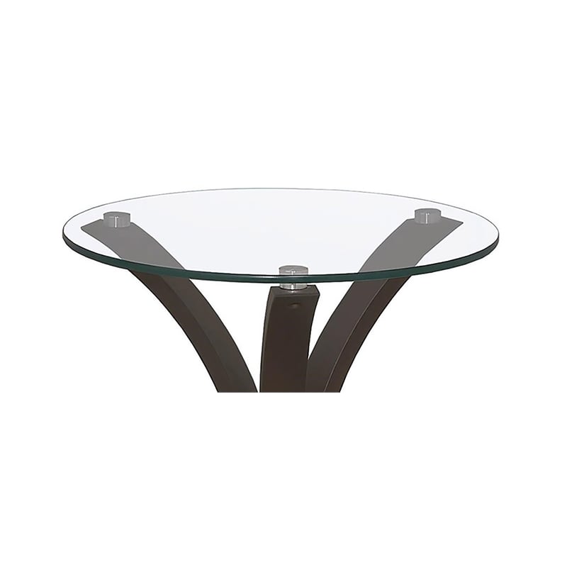 Bowery Hill Glass and Wood Cappuccino End Table Round Easy to Assemble 21.25