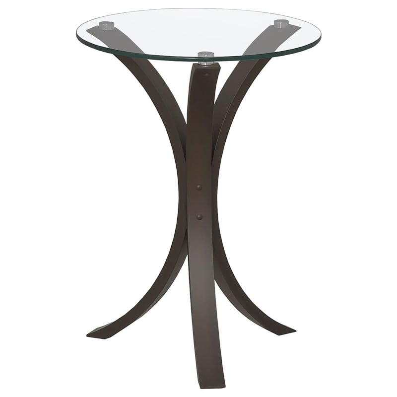 Bowery Hill Glass and Wood Cappuccino End Table Round Easy to Assemble 21.25