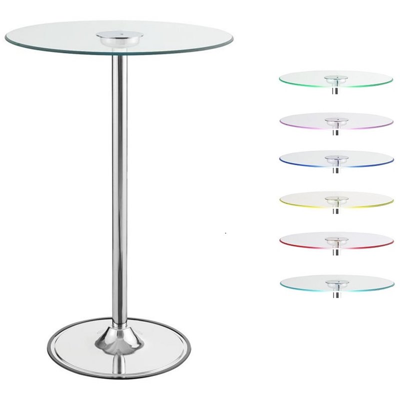 Bowery Hill Glass Chrome Pub Table Round LED Lit 28