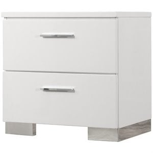 Bowery Hill Glossy White Nightstand Chrome 2 Drawer Modern