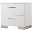 Bowery Hill Glossy White Nightstand Chrome 2 Drawer Modern