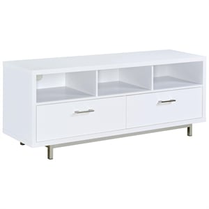 Bowery Hill Contemporary 3 Compartment Wood TV Stand for TVs up to 60&quot in White