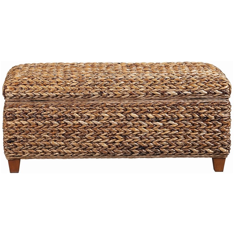 Bowery Hill Woven Banana Leaf Bedroom Bench in Amber and Honey