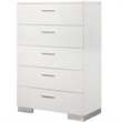 Bowery Hill MDF Glossy White and Silver 5-Drawer Chest Contemporary 51