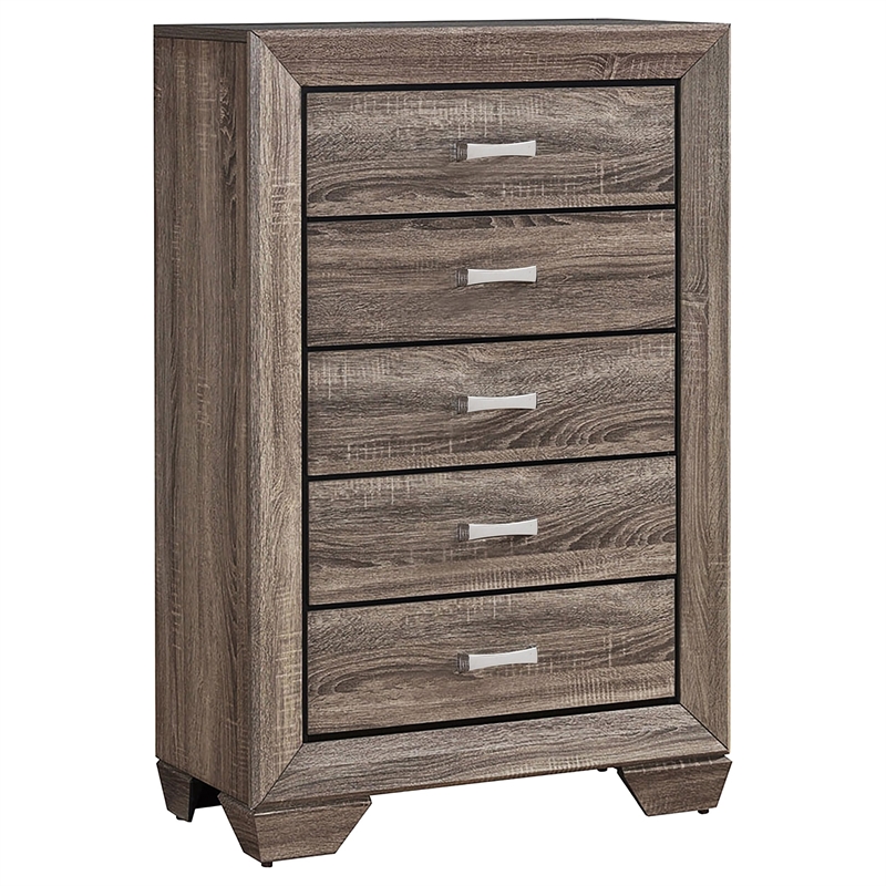 Bowery Hill MDF Washed Taupe 5 Drawer Chest Rectangular 50.25